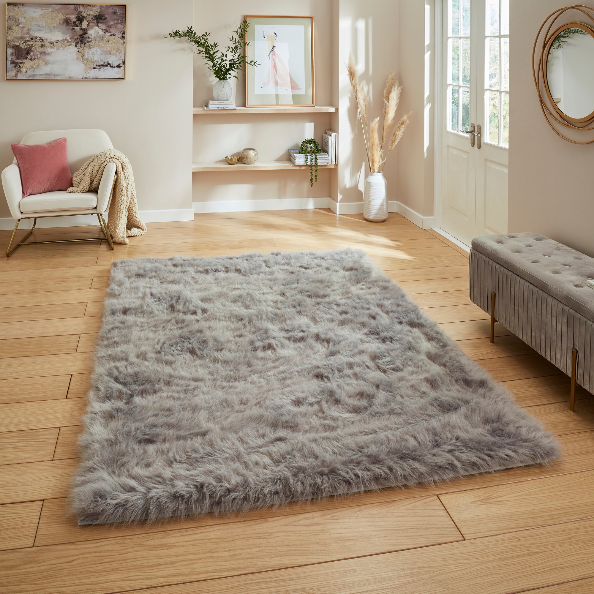 Polar Plush Soft Plain Textured Shaggy Rugs In Grey